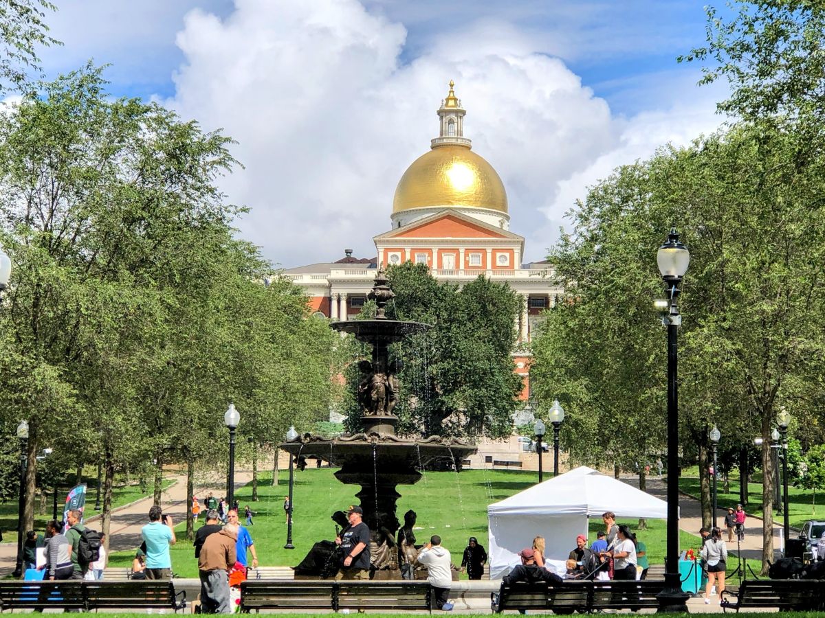 Boston Commons with the Massachusetts State House in the center back