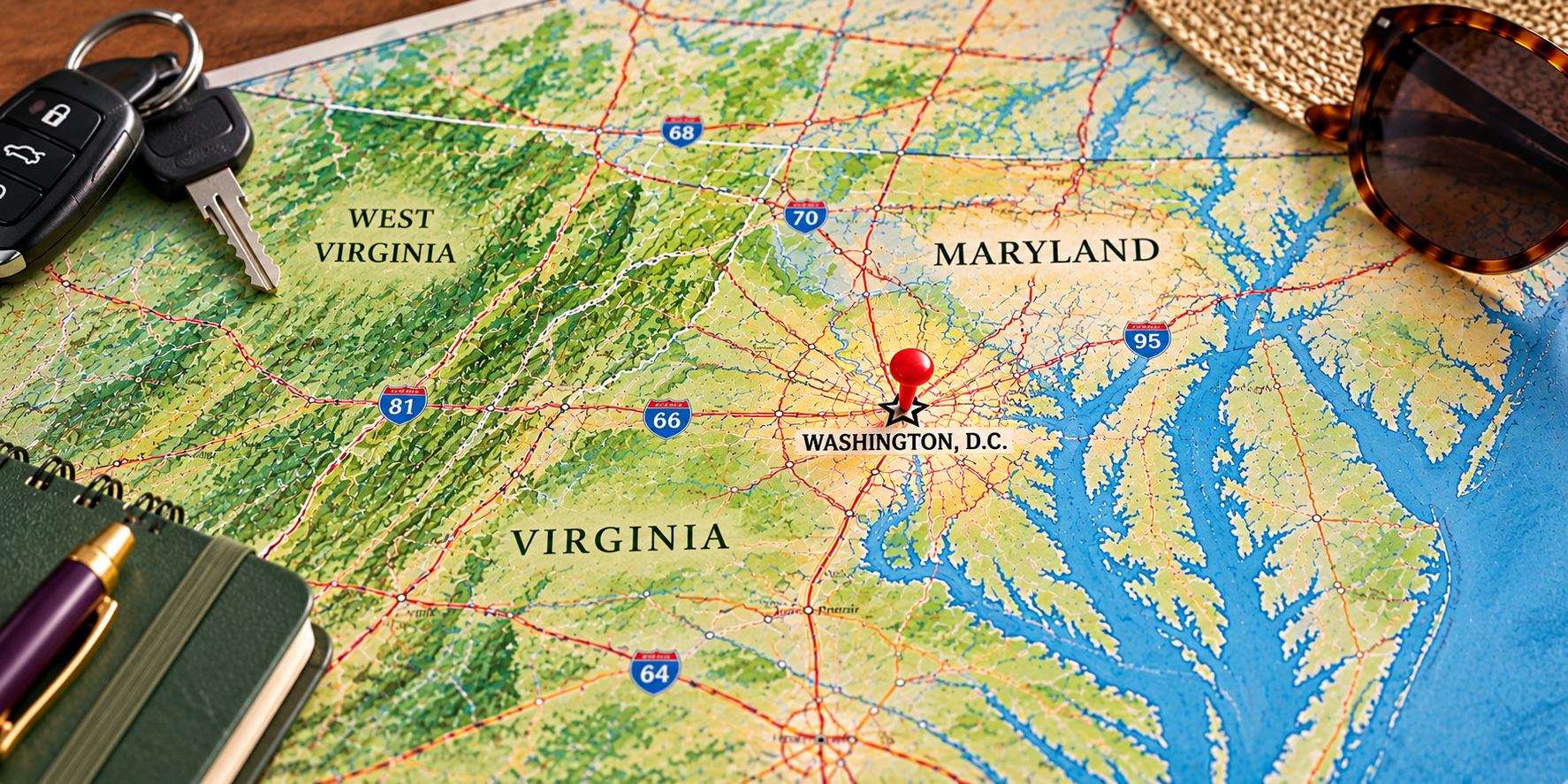 Map with Washington, DC marked with surrounding states
