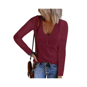 Womens Long Sleeve V-Neck Casual Top