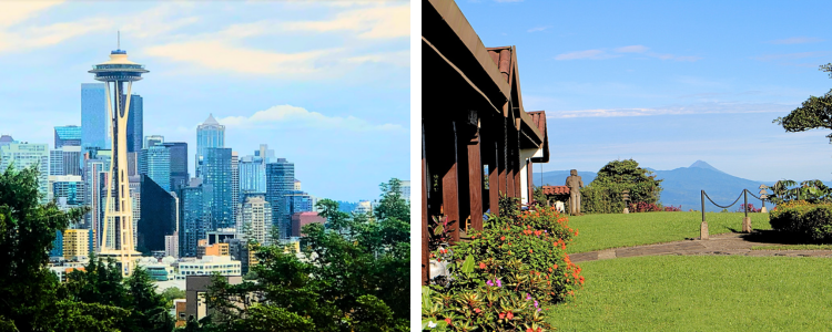 Seattle Skyline from Kerry Park (L); Villa Blanca Cloud Forest Hotel & Retreat, Costa Rica (R)
